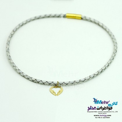 Leather Gold Necklace - Heart and hand Design-MM0643